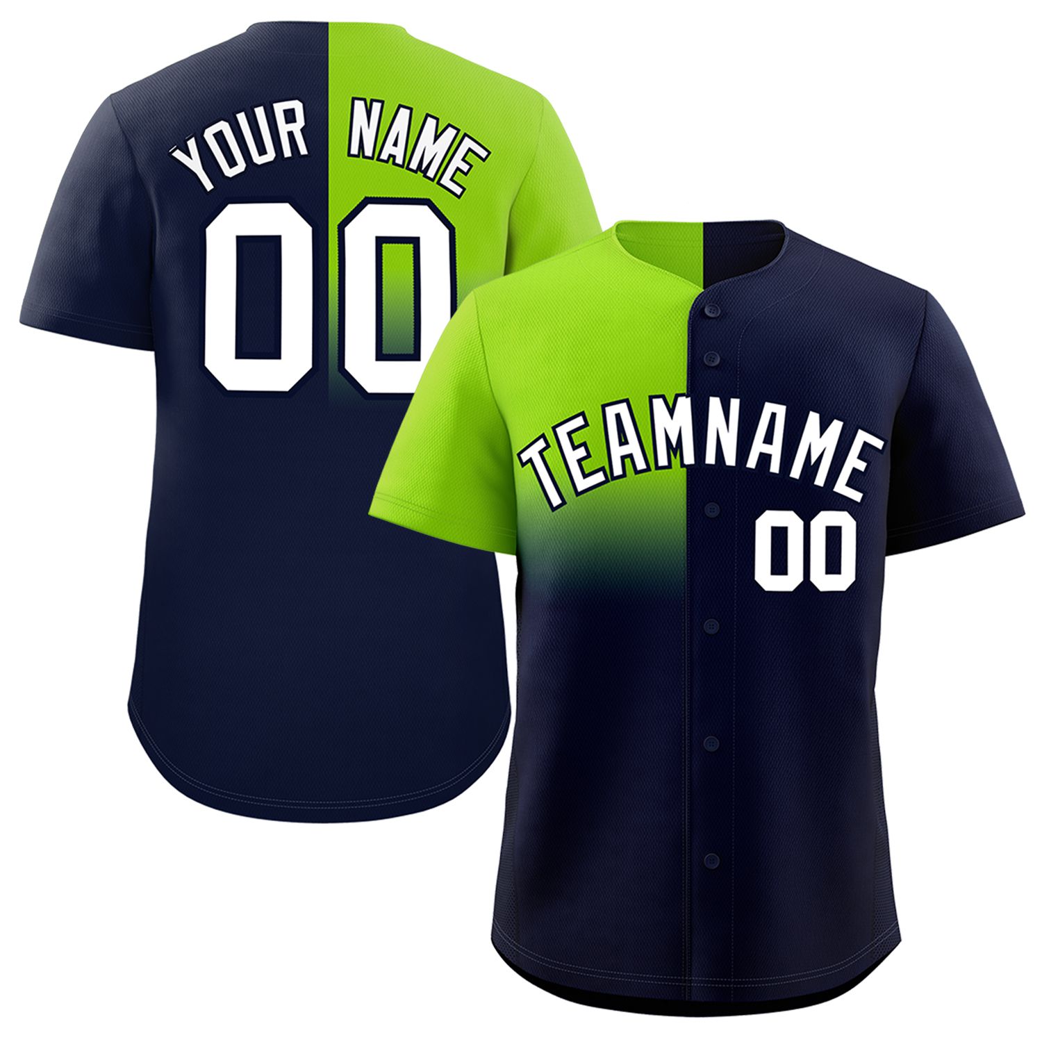 Custom Navy Neon Green Personalized Half Gradient Design Authentic Baseball Jersey