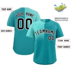 Custom Aqua Bright Green Personalized Half Gradient Design Authentic Baseball Jersey