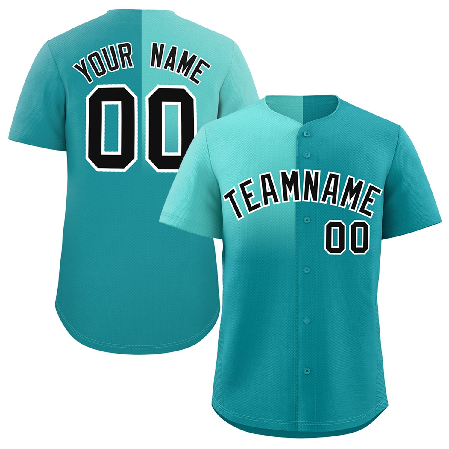 Custom Aqua Bright Green Personalized Half Gradient Design Authentic Baseball Jersey