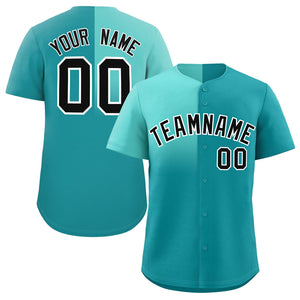 Custom Aqua Bright Green Personalized Half Gradient Design Authentic Baseball Jersey