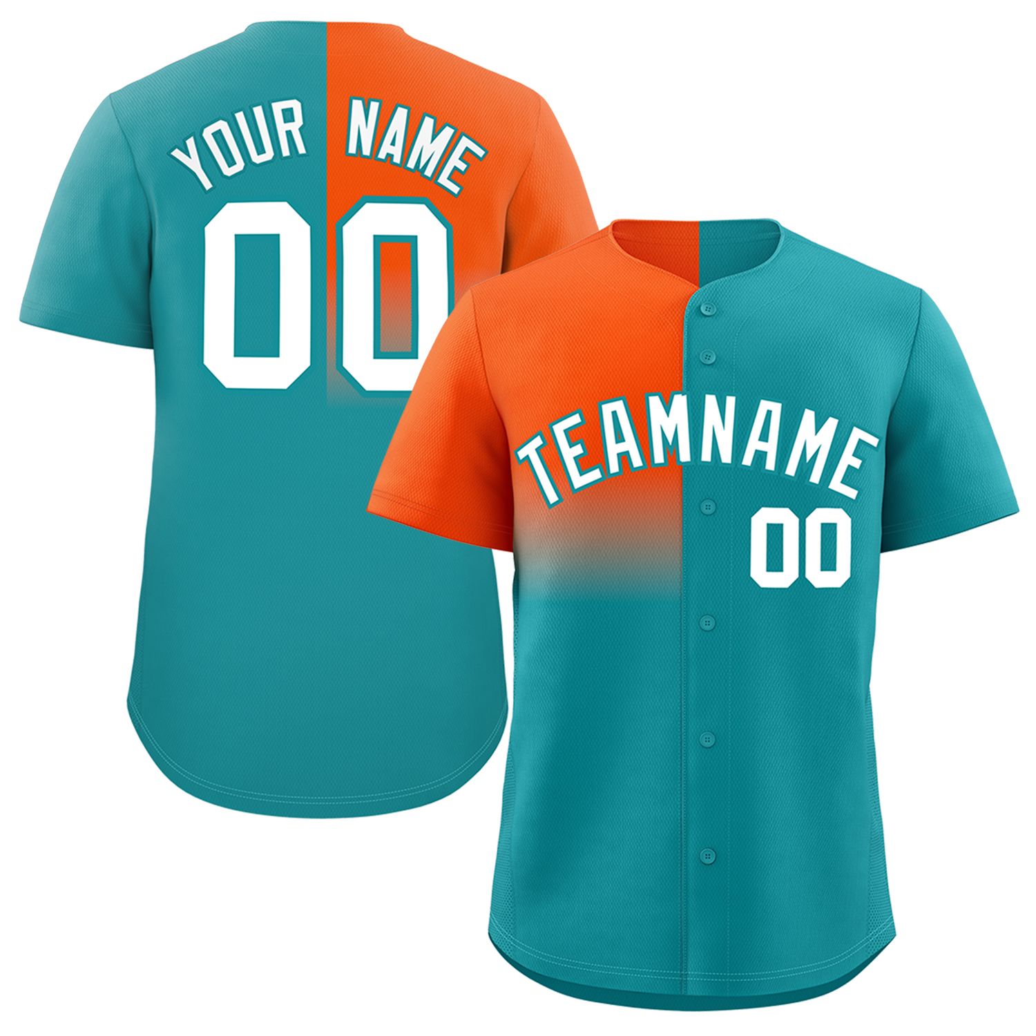 Custom Aqua Orange Personalized Half Gradient Design Authentic Baseball Jersey