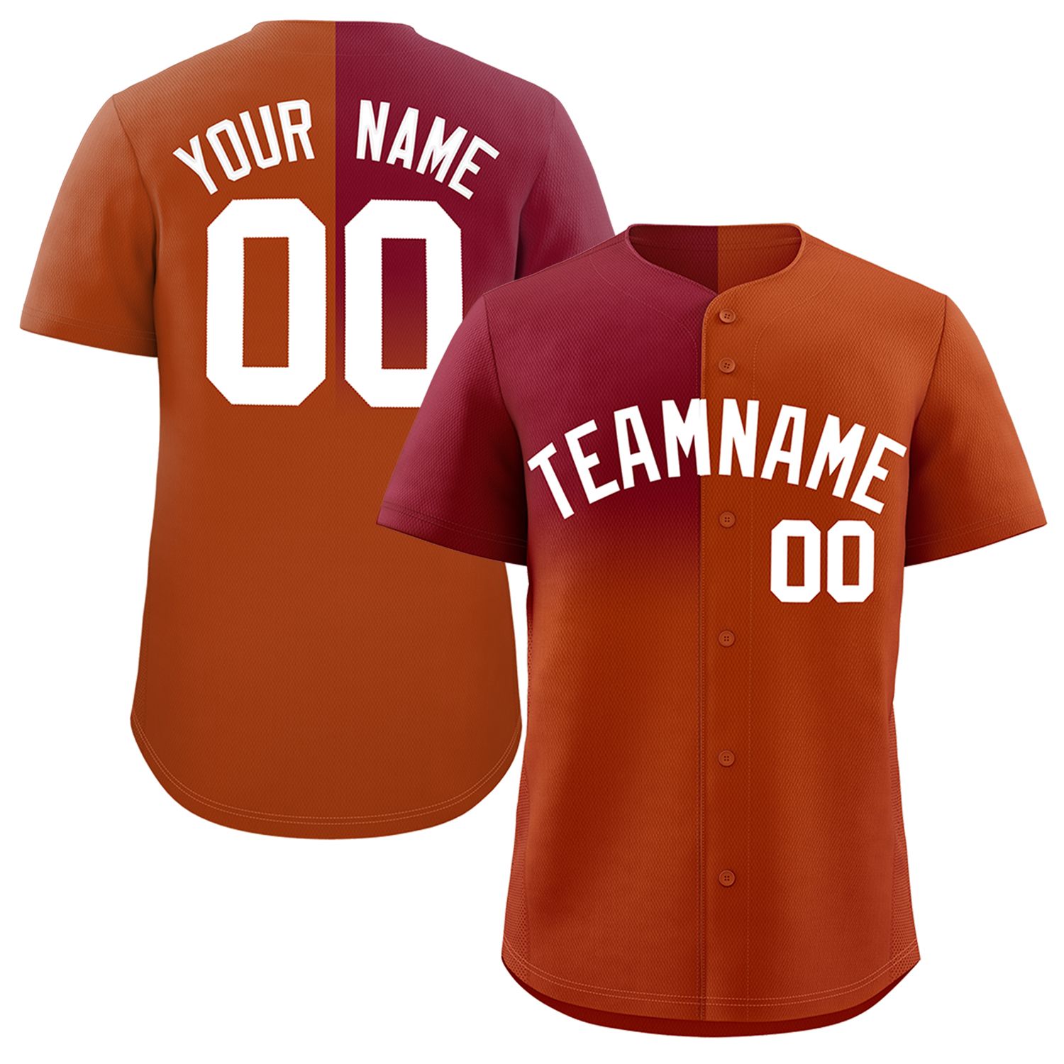 Custom Texas Orange Crimson Personalized Half Gradient Design Authentic Baseball Jersey