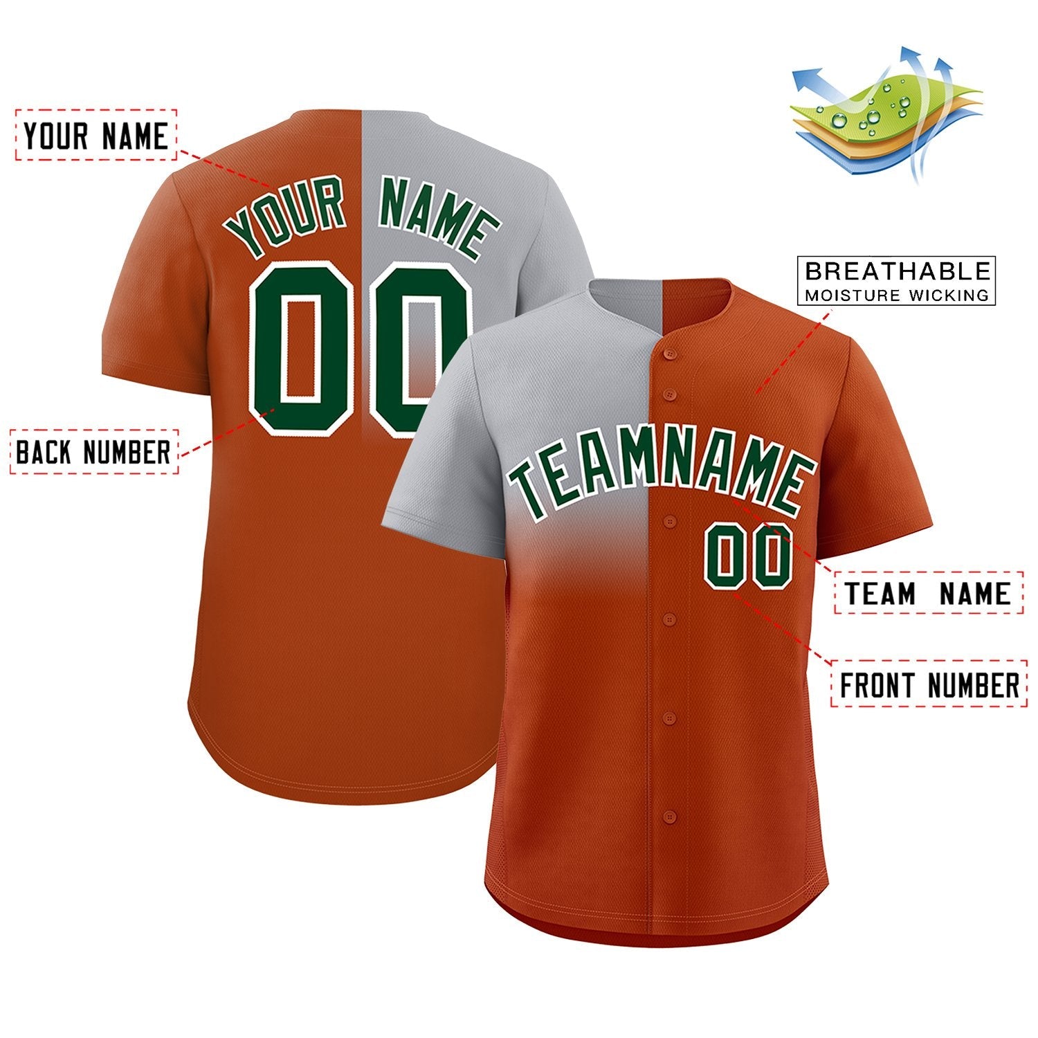 Custom Texas Orange Gray Personalized Half Gradient Design Authentic Baseball Jersey