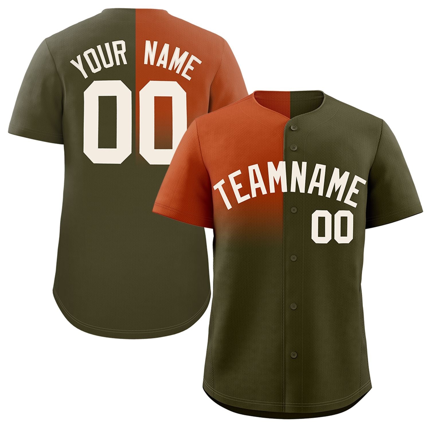 Custom Olive Texas Orange Personalized Half Gradient Design Authentic Baseball Jersey