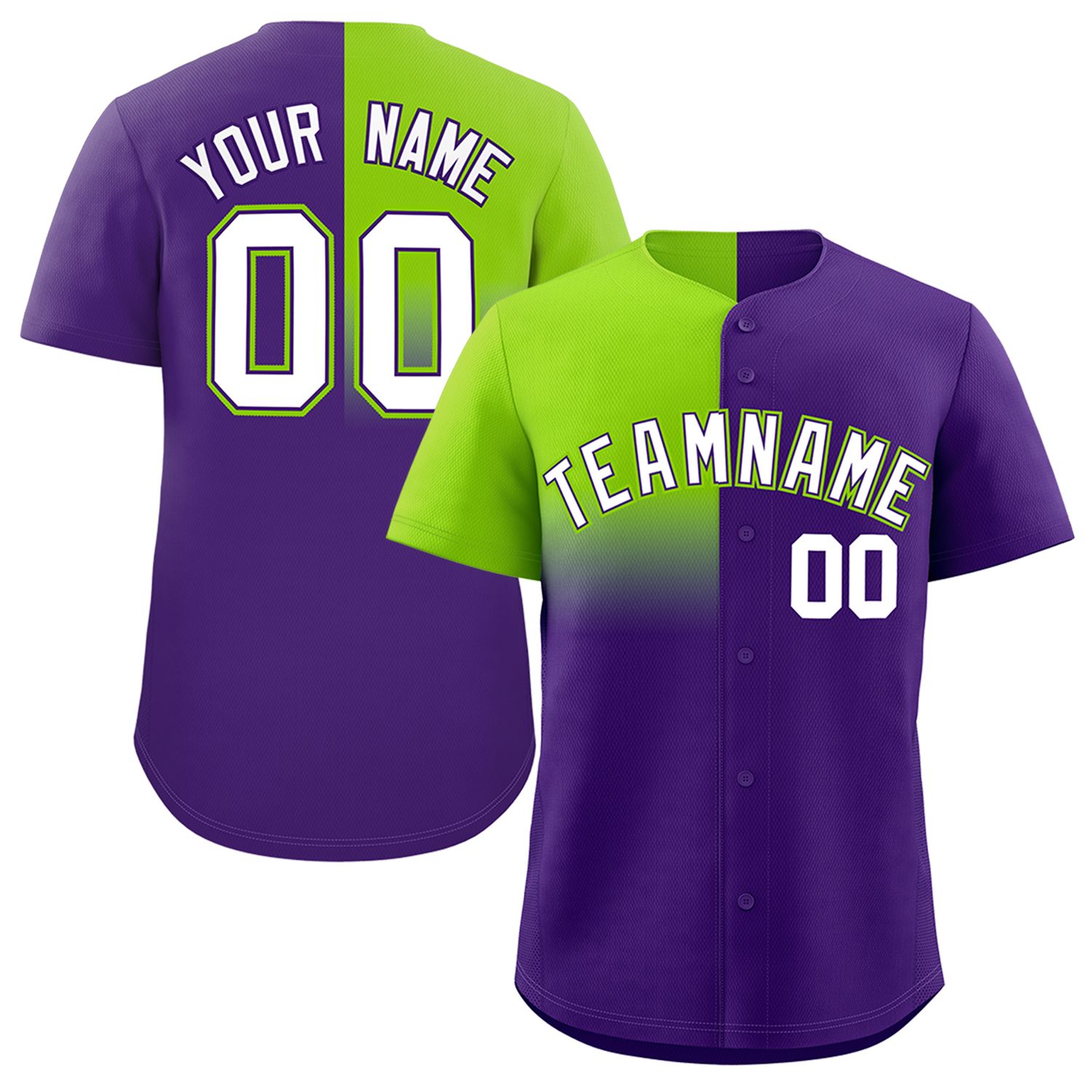 Custom Purple Neon Green Personalized Half Gradient Design Authentic Baseball Jersey