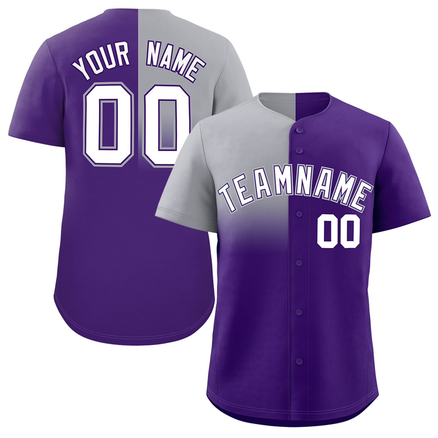 Custom Purple Gray Personalized Half Gradient Design Authentic Baseball Jersey