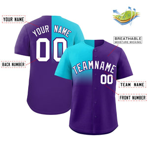 Custom Purple Sky Blue Personalized Half Gradient Design Authentic Baseball Jersey