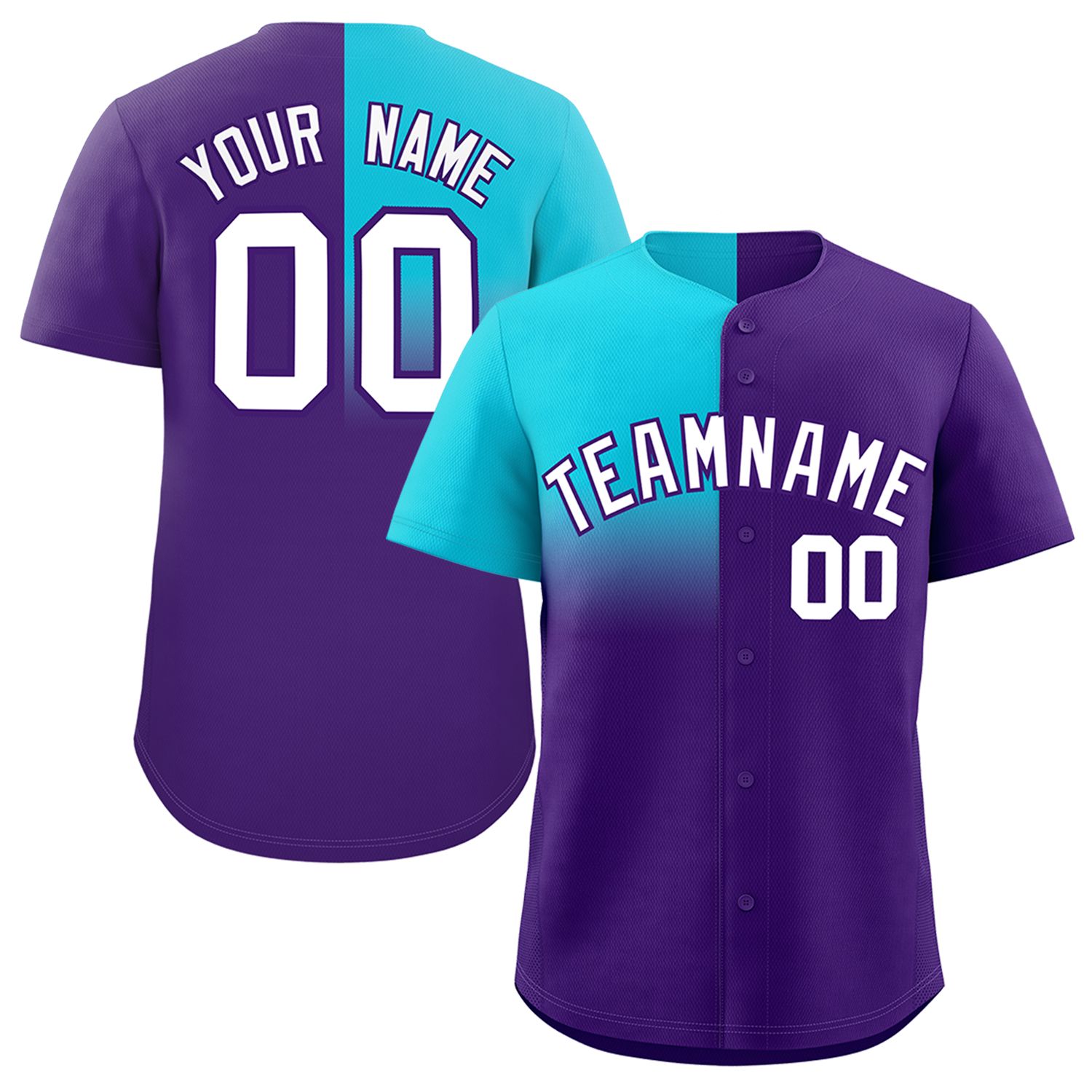 Custom Purple Sky Blue Personalized Half Gradient Design Authentic Baseball Jersey