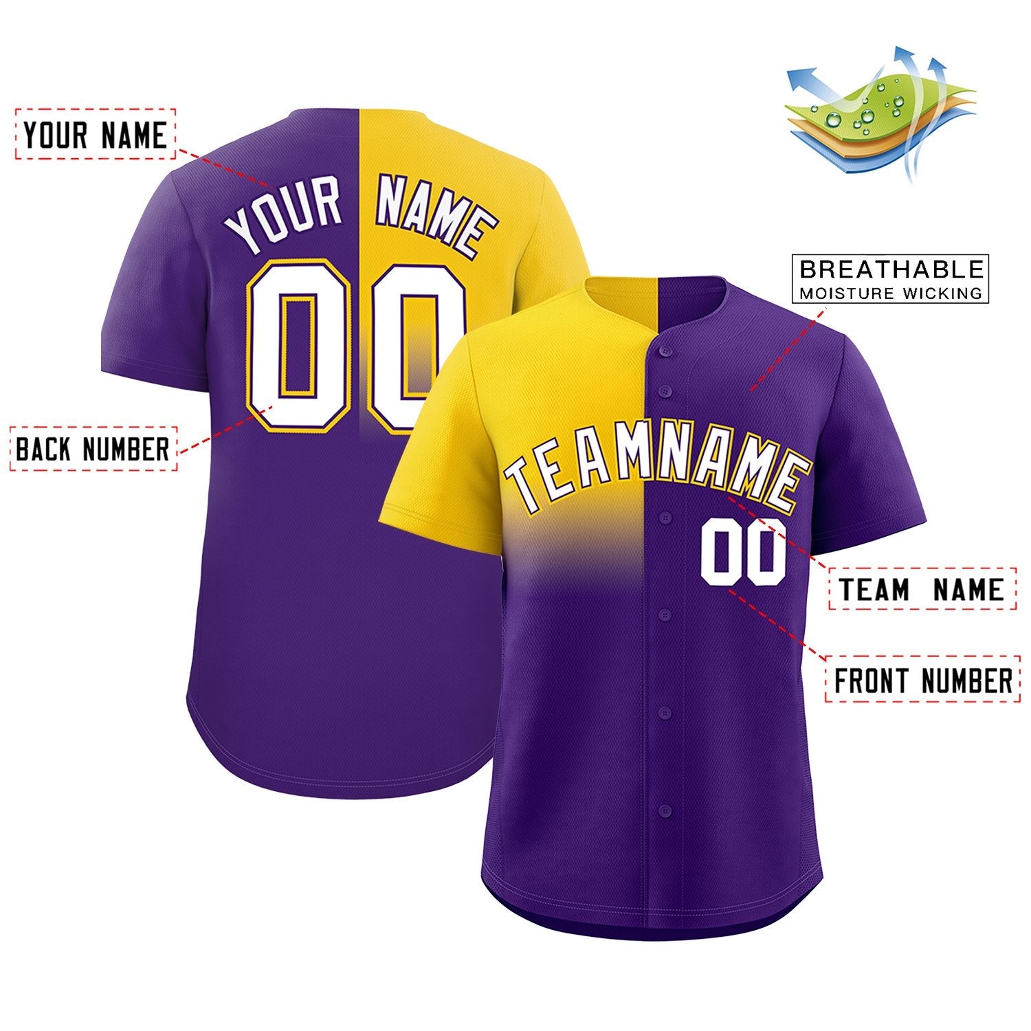 Custom Purple Gold Personalized Half Gradient Design Authentic Baseball Jersey