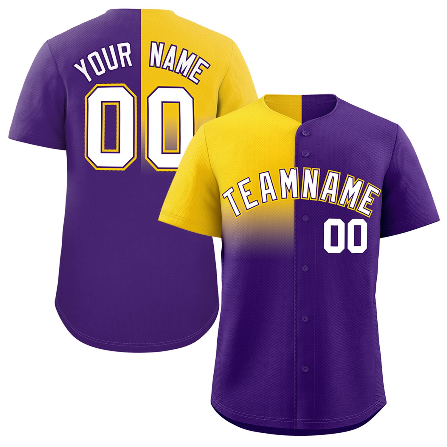 Custom Purple Gold Personalized Half Gradient Design Authentic Baseball Jersey