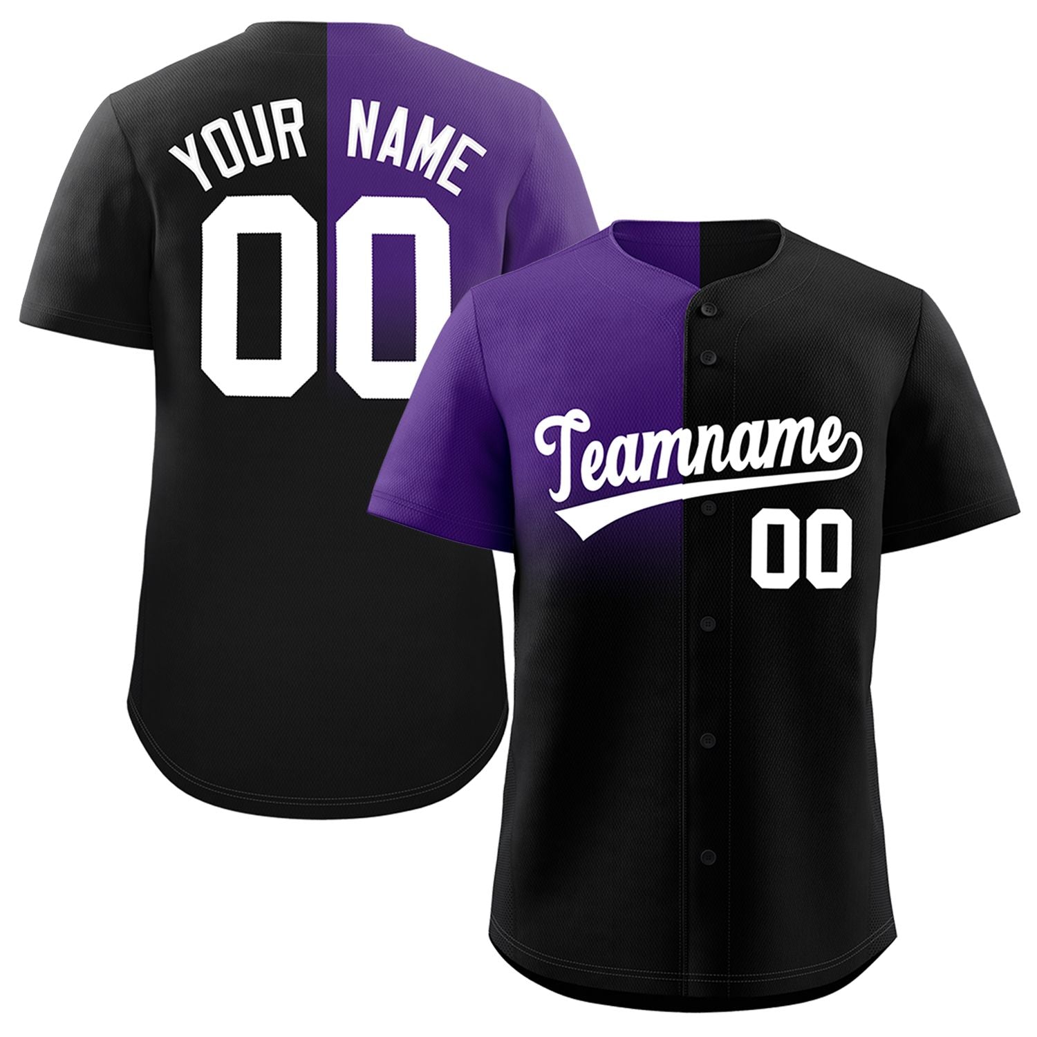 Custom Black Purple Personalized Half Gradient Design Authentic Baseball Jersey