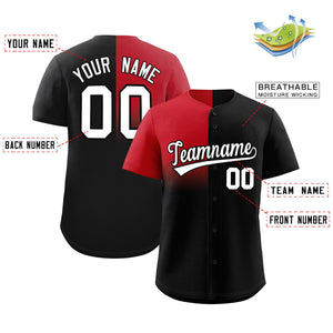 Custom Black Red Personalized Half Gradient Design Authentic Baseball Jersey