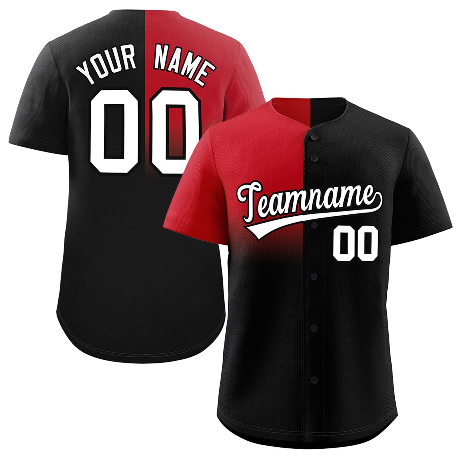 Custom Black Red Personalized Half Gradient Design Authentic Baseball Jersey