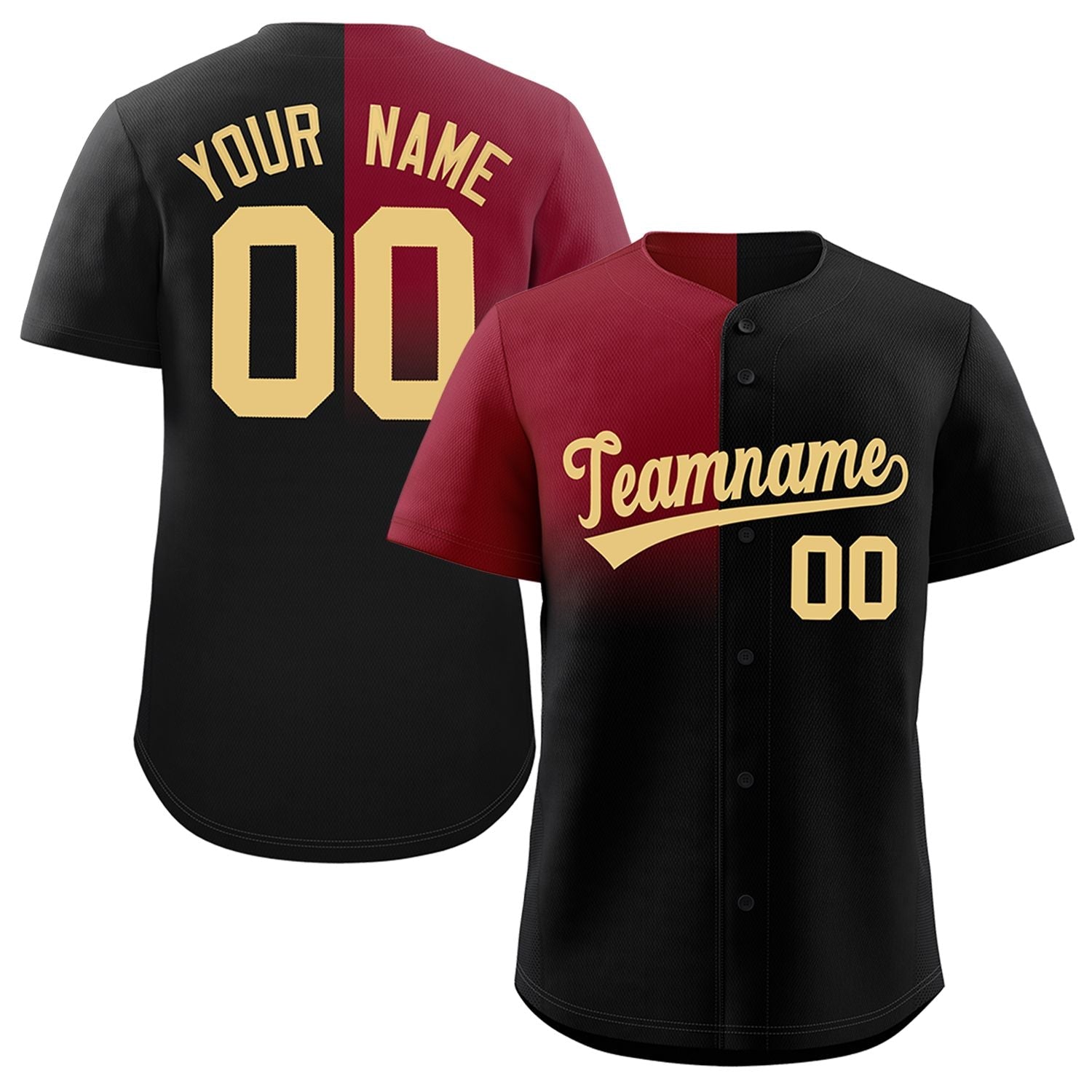 Custom Black Crimson Personalized Half Gradient Design Authentic Baseball Jersey