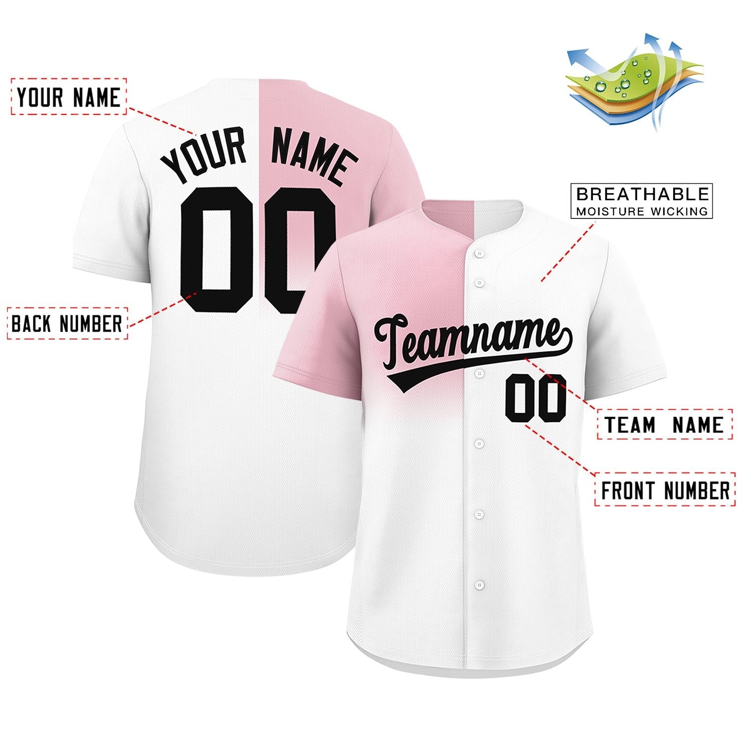 Custom White Light Pink Personalized Half Gradient Design Authentic Baseball Jersey