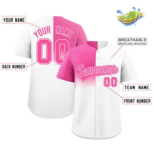 Custom White Pink Personalized Half Gradient Design Authentic Baseball Jersey