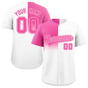 Custom White Pink Personalized Half Gradient Design Authentic Baseball Jersey