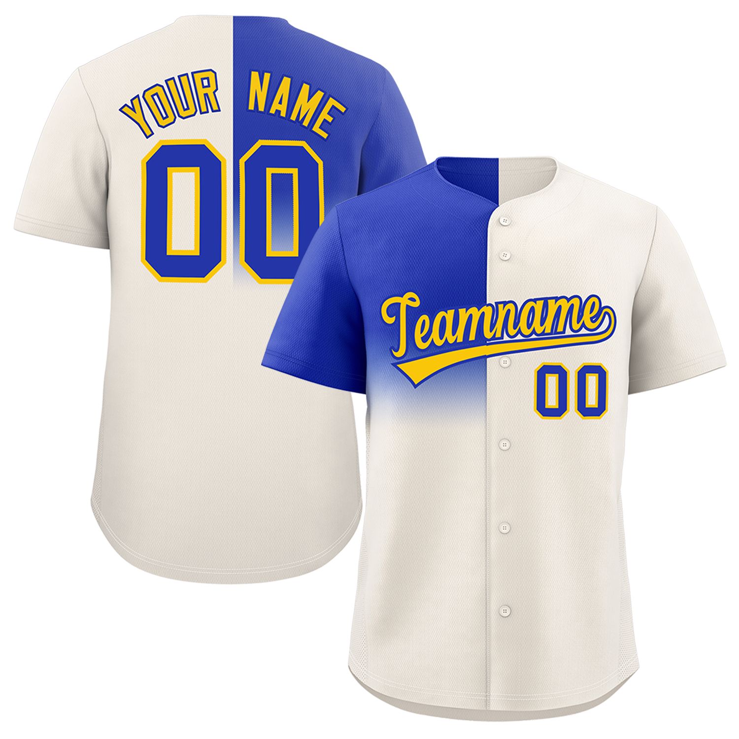 Custom Cream Royal Personalized Half Gradient Design Authentic Baseball Jersey