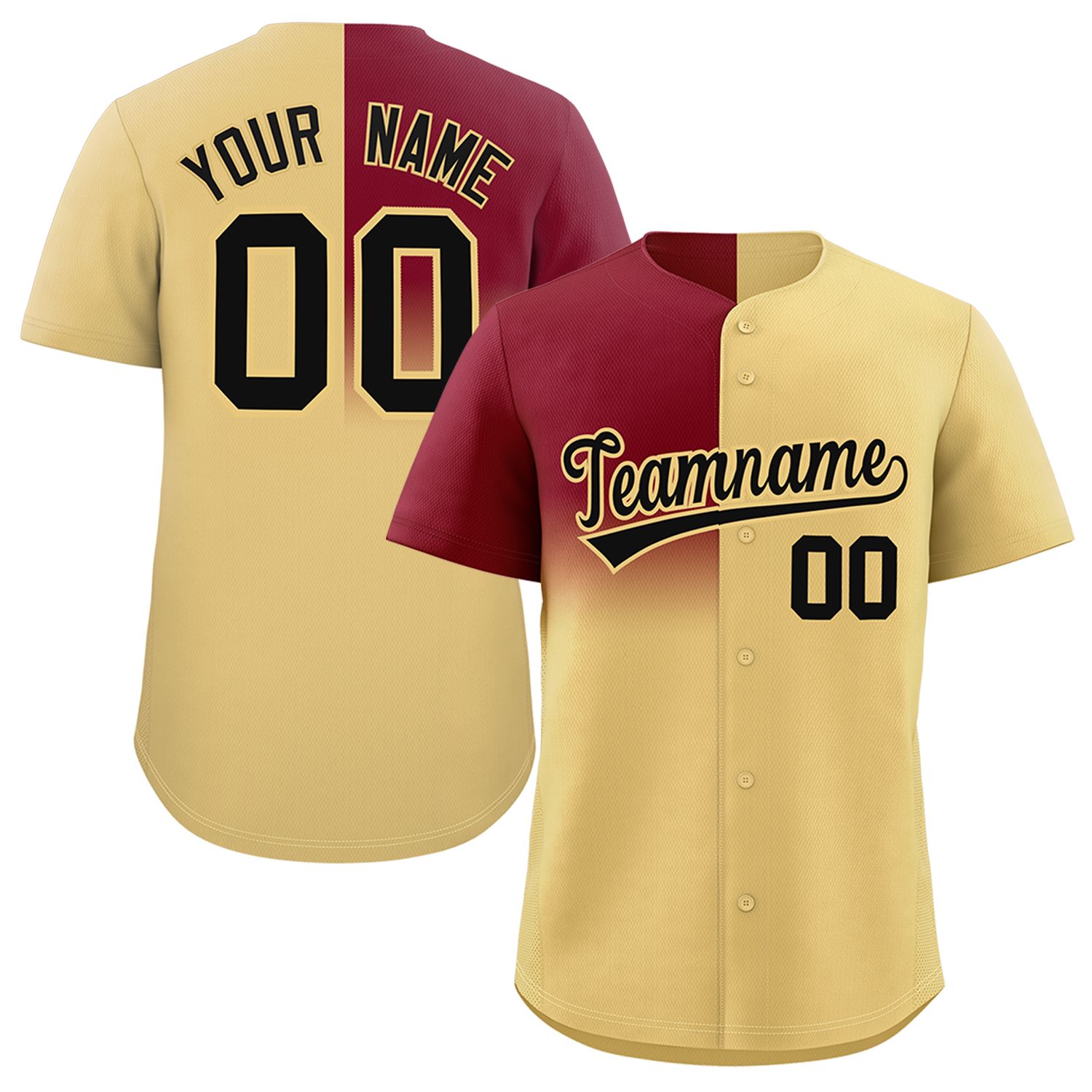 Custom Khaki Crimson Personalized Half Gradient Design Authentic Baseball Jersey