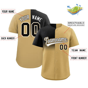 Custom Old Gold Black Personalized Half Gradient Design Authentic Baseball Jersey