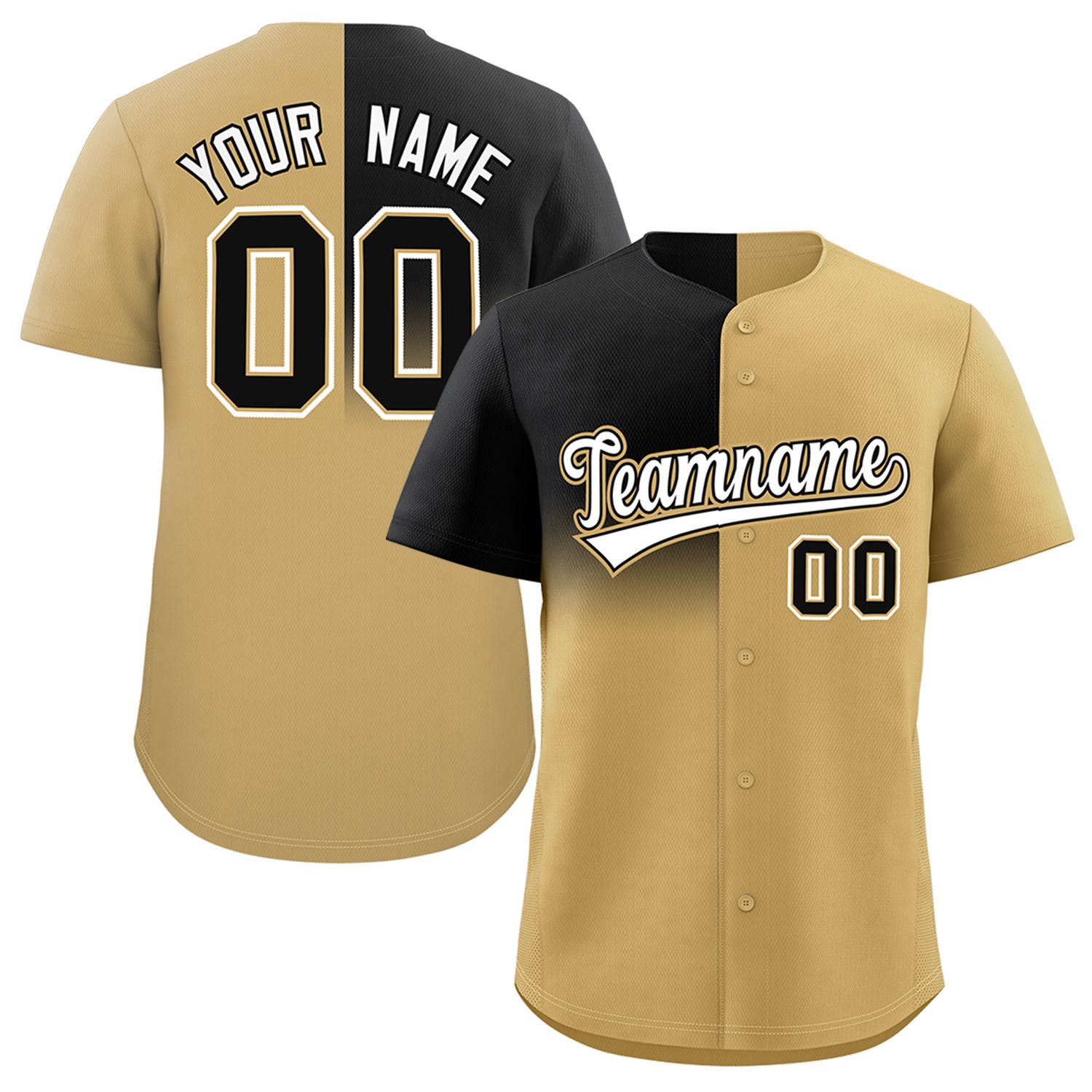 Custom Old Gold Black Personalized Half Gradient Design Authentic Baseball Jersey