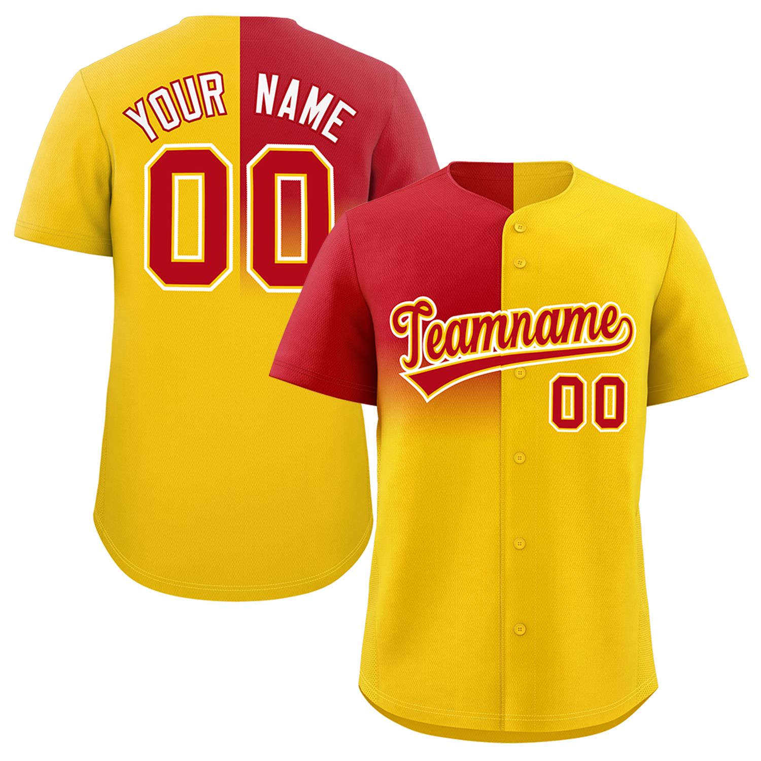 Custom Gold Red Personalized Half Gradient Design Authentic Baseball Jersey