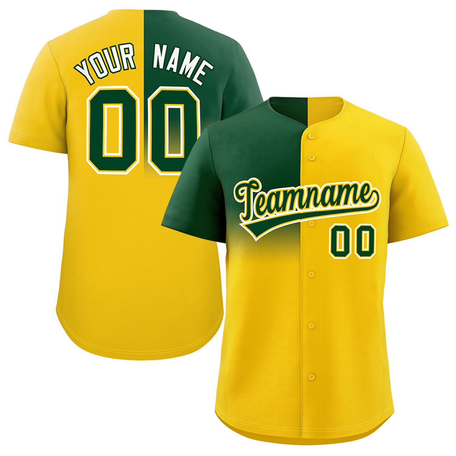 Custom Gold Green Personalized Half Gradient Design Authentic Baseball Jersey