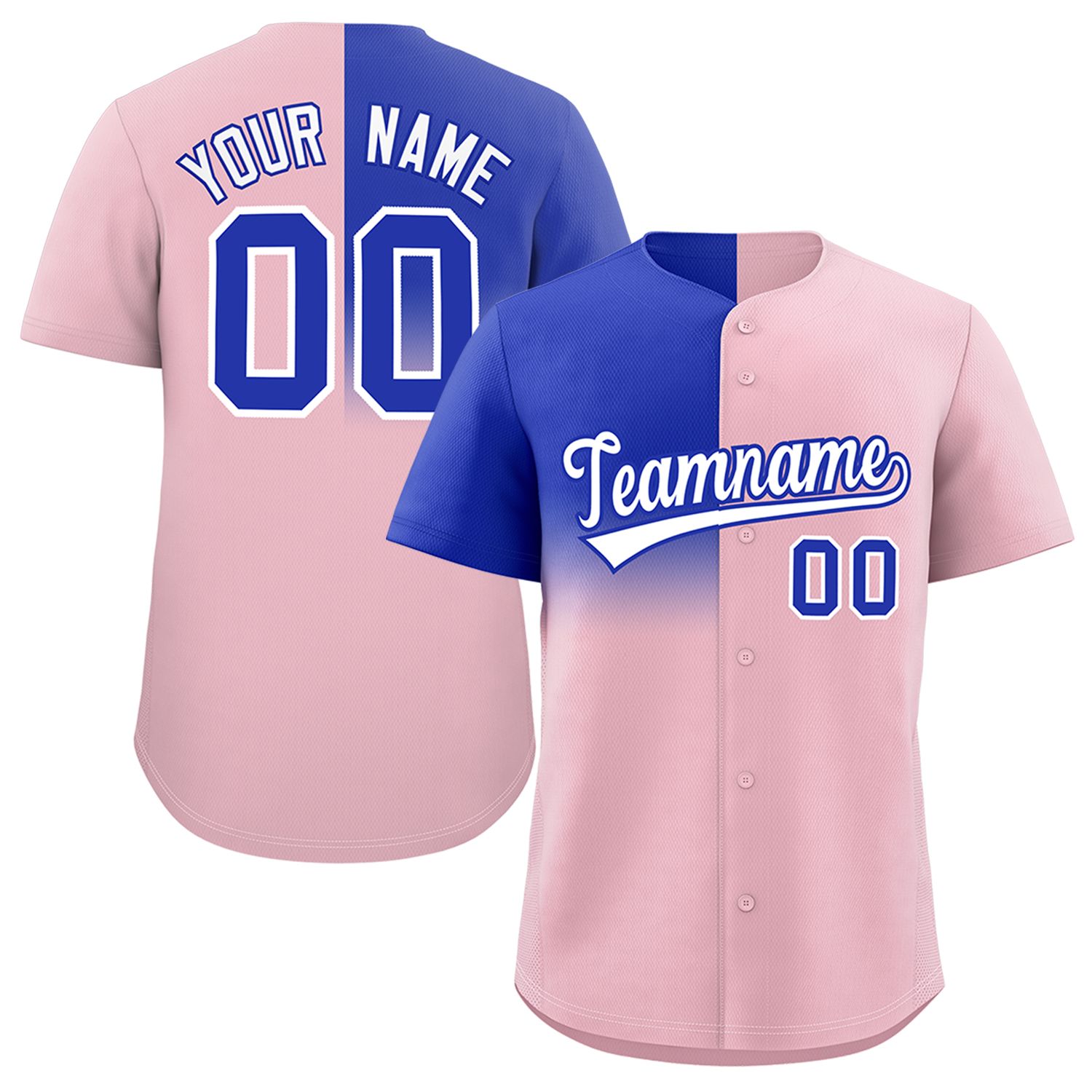 Custom Light Pink Royal Personalized Half Gradient Design Authentic Baseball Jersey