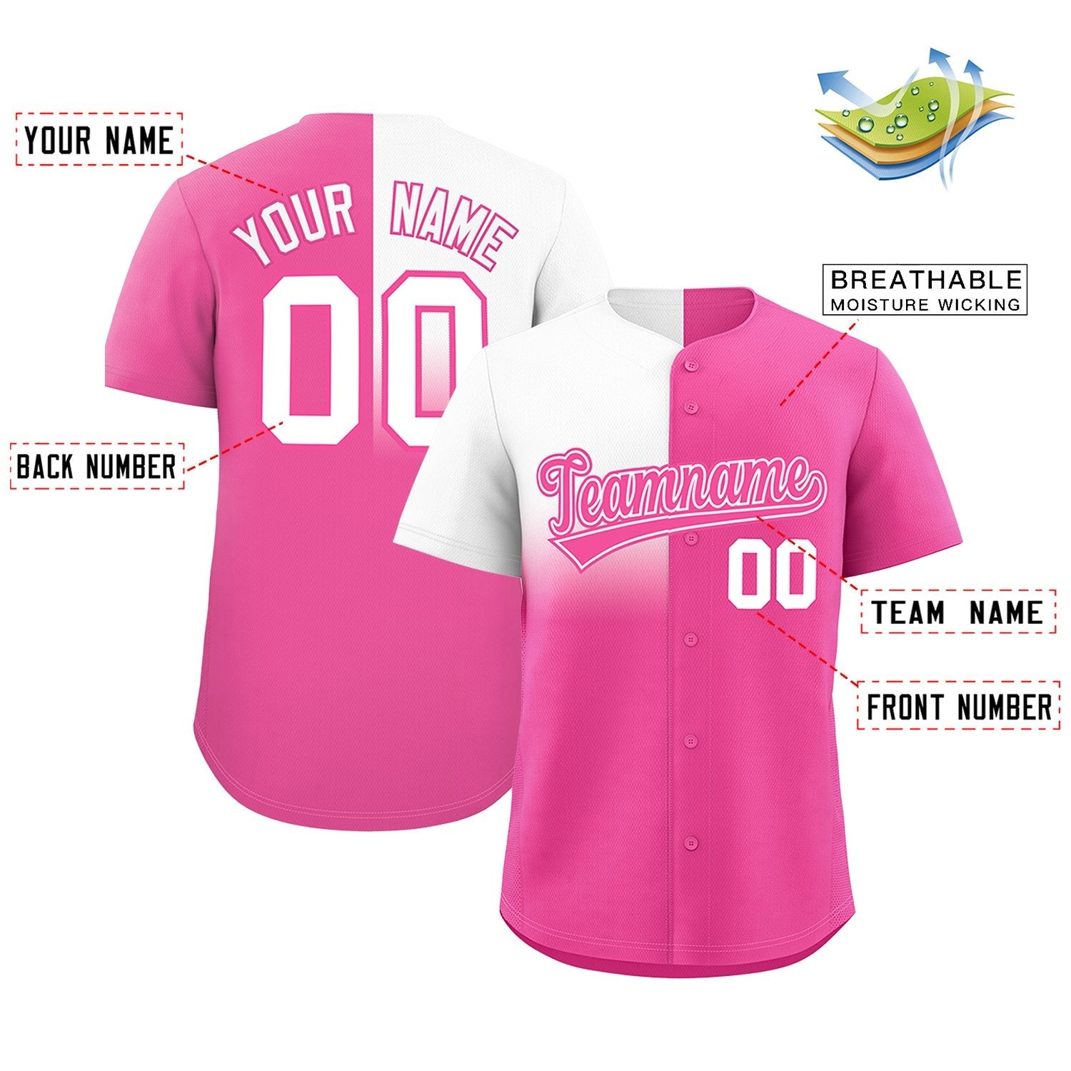 Custom Pink White Personalized Half Gradient Design Authentic Baseball Jersey