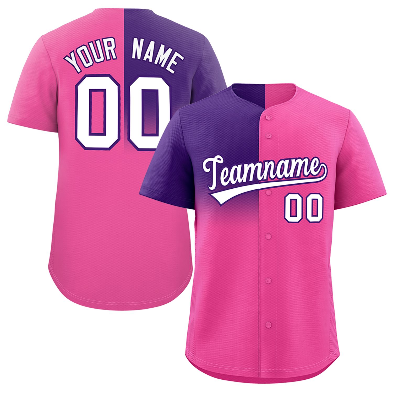 Custom Pink Purple Personalized Half Gradient Design Authentic Baseball Jersey