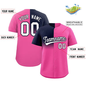 Custom Pink Navy Personalized Half Gradient Design Authentic Baseball Jersey