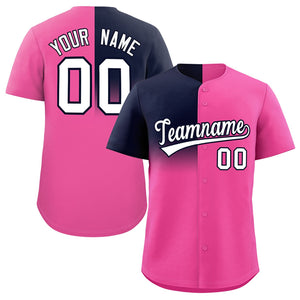 Custom Pink Navy Personalized Half Gradient Design Authentic Baseball Jersey