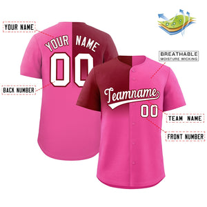 Custom Pink Crimson Personalized Half Gradient Design Authentic Baseball Jersey