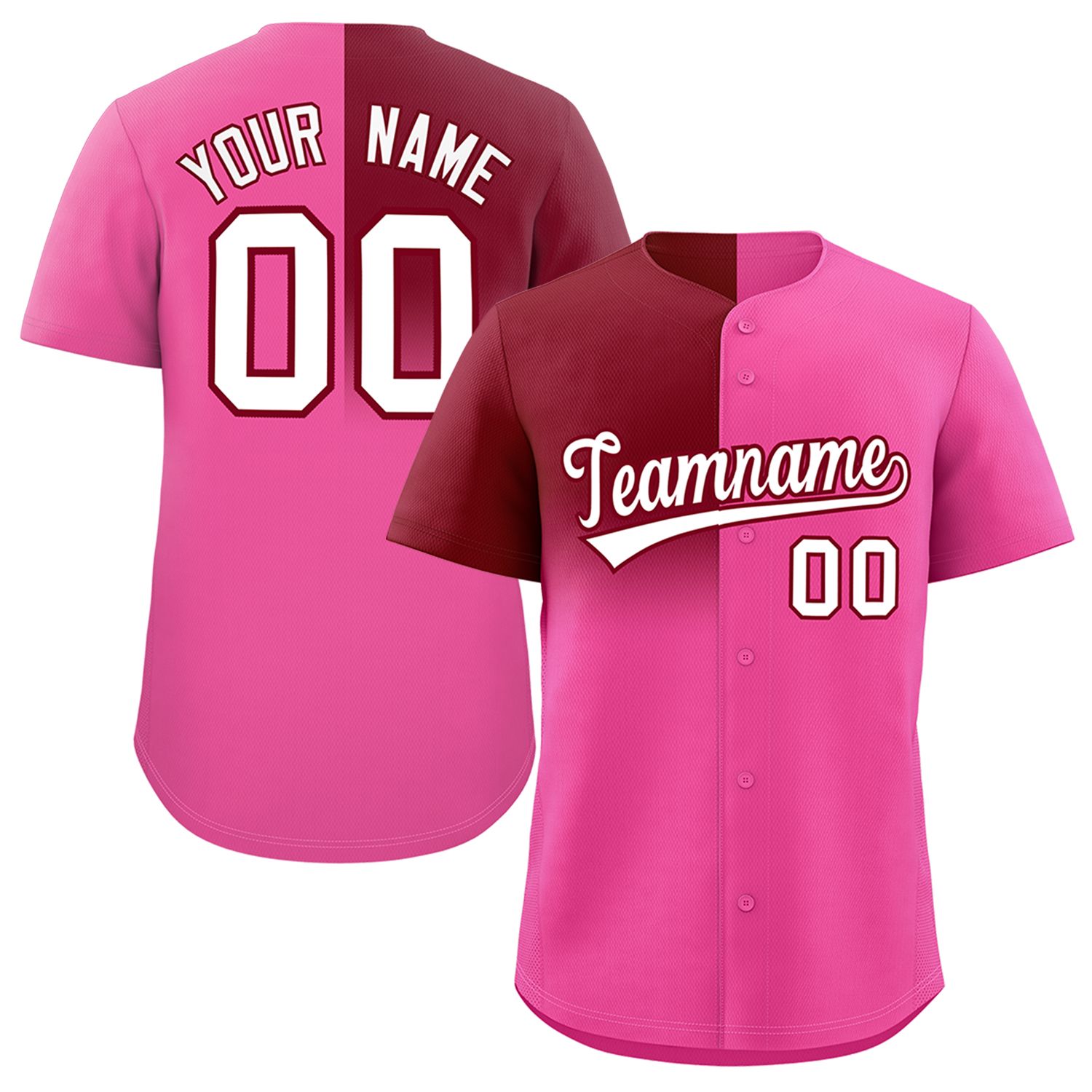 Custom Pink Crimson Personalized Half Gradient Design Authentic Baseball Jersey