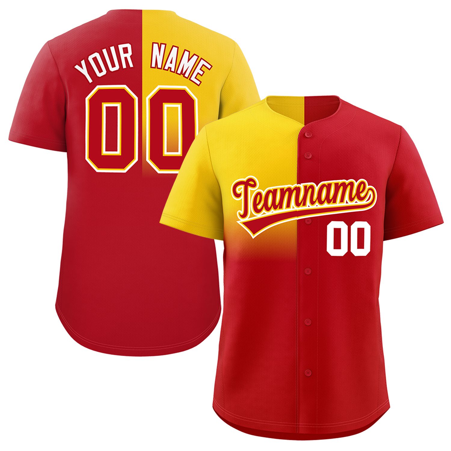 Custom Red Gold Personalized Half Gradient Design Authentic Baseball Jersey