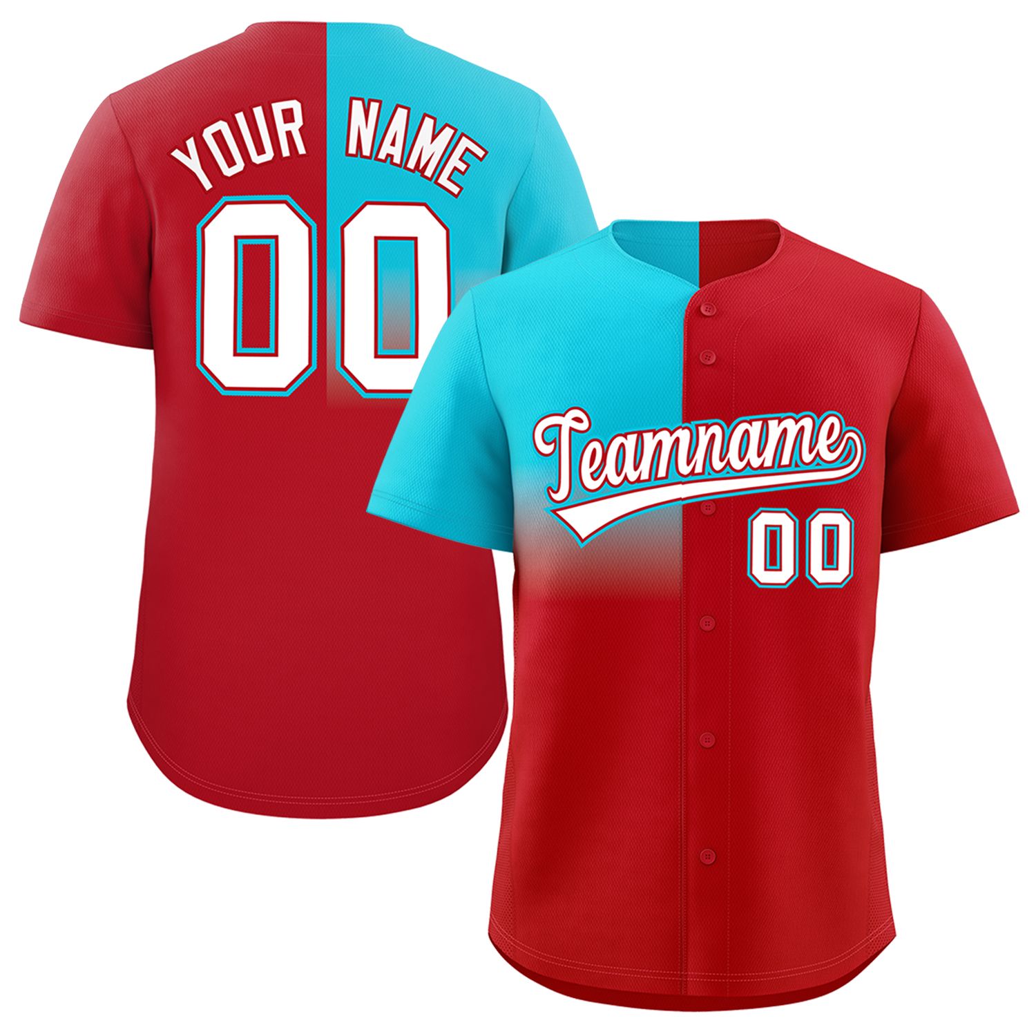 Custom Red Sky Blue Personalized Half Gradient Design Authentic Baseball Jersey