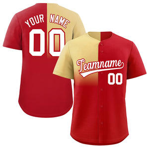 Custom Red Khaki Personalized Half Gradient Design Authentic Baseball Jersey