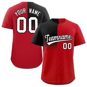 Custom Red Black Personalized Half Gradient Design Authentic Baseball Jersey