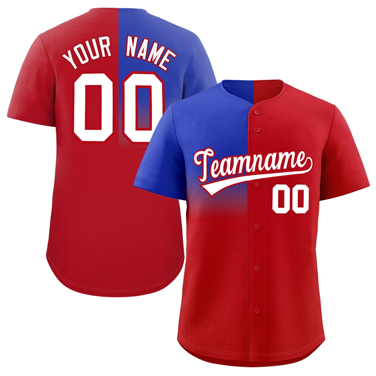 Custom Red Royal Personalized Half Gradient Design Authentic Baseball Jersey