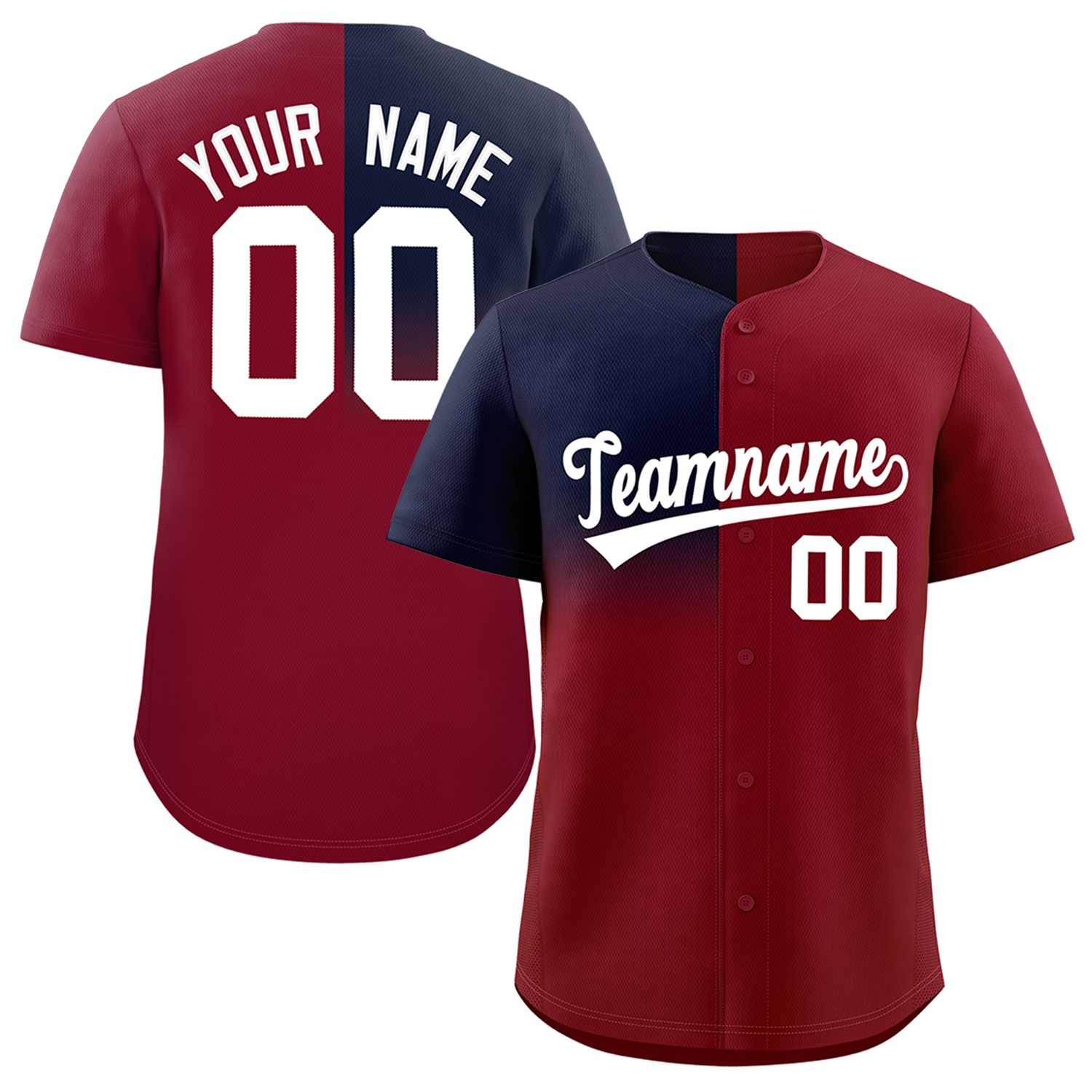 Custom Crimson Navy Personalized Half Gradient Design Authentic Baseball Jersey