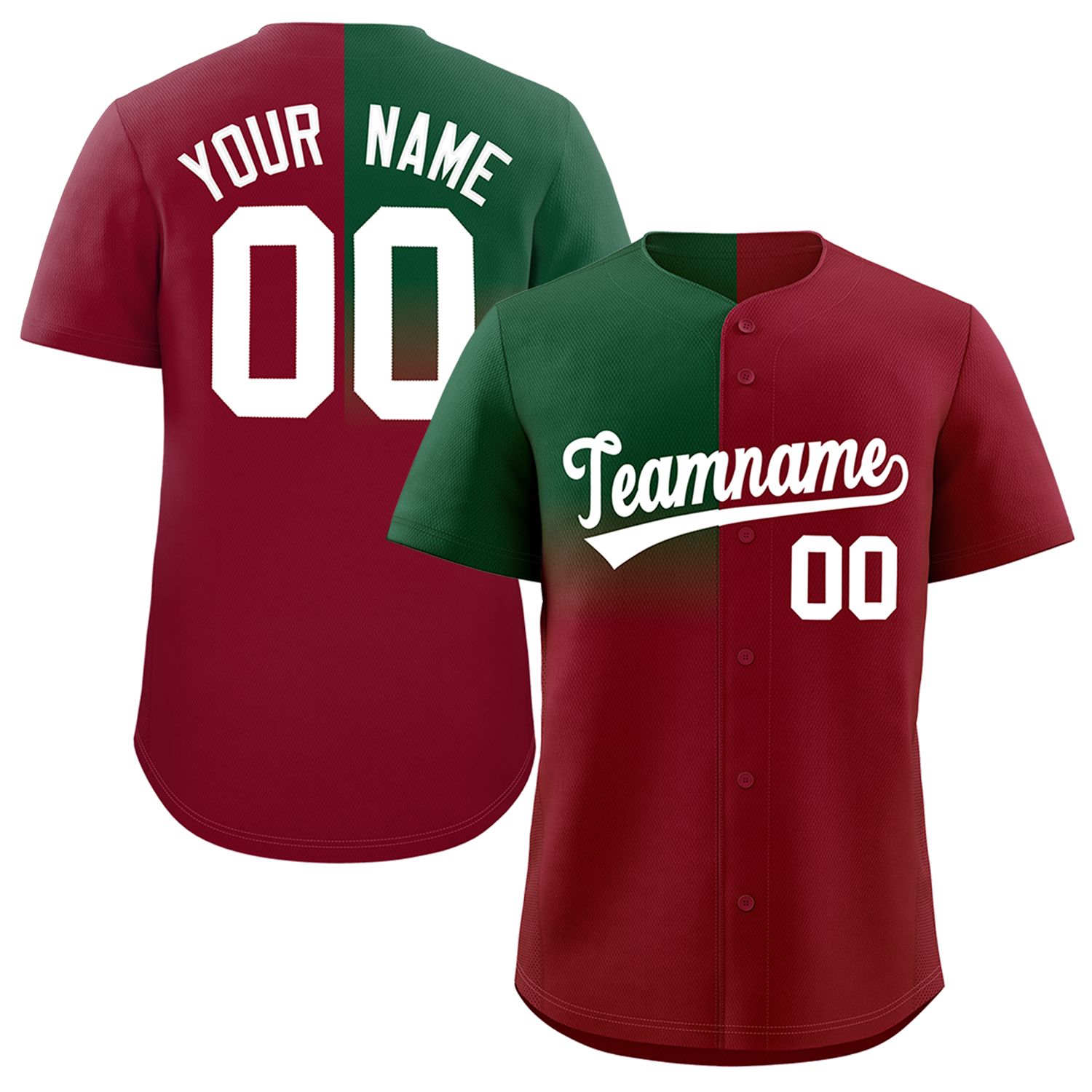 Custom Crimson Green Personalized Half Gradient Design Authentic Baseball Jersey