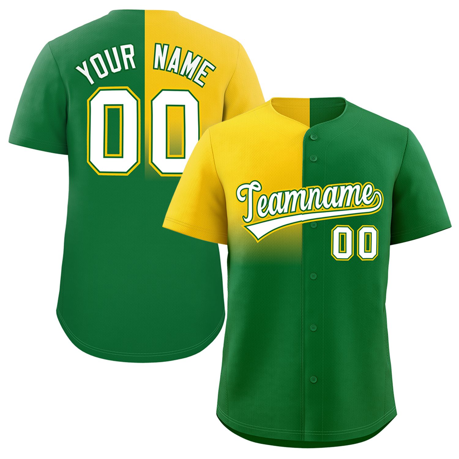 Custom Kelly Green Gold Personalized Half Gradient Design Authentic Baseball Jersey