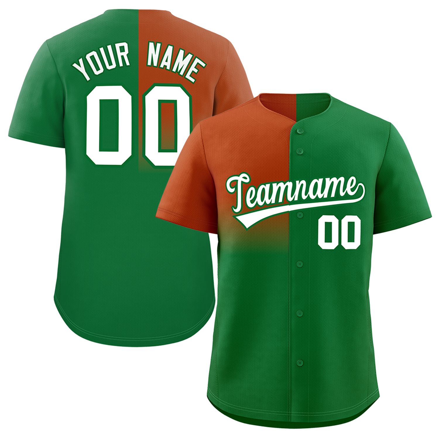 Custom Kelly Green Texas Orange Personalized Half Gradient Design Authentic Baseball Jersey