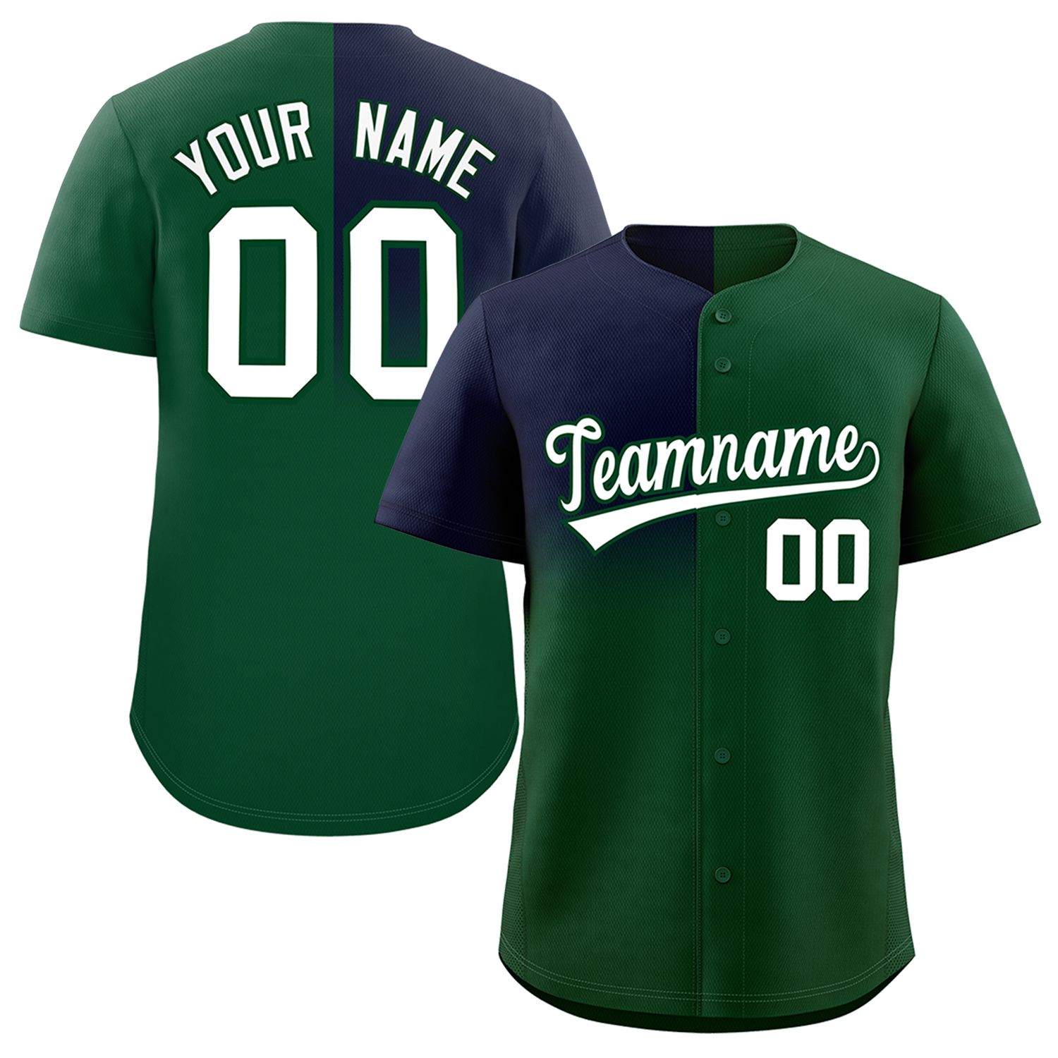 Custom Green Navy Personalized Half Gradient Design Authentic Baseball Jersey