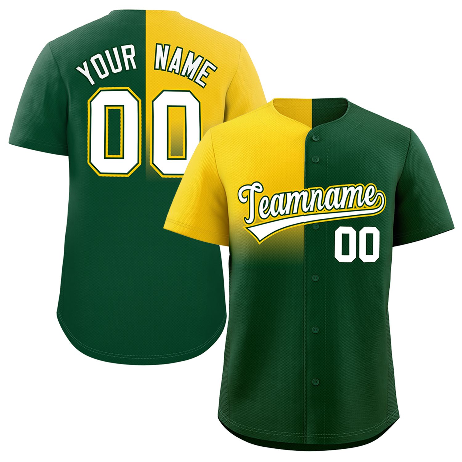 Custom Green Gold Personalized Half Gradient Design Authentic Baseball Jersey