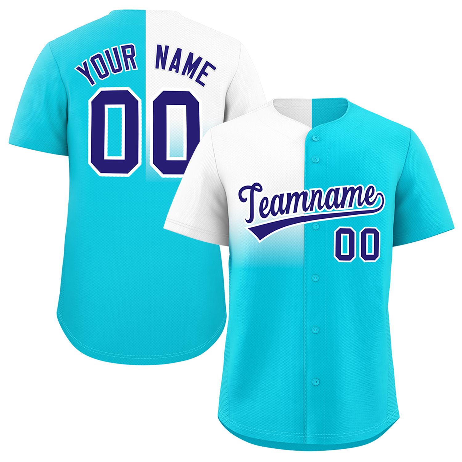 Custom Sky Blue White Personalized Half Gradient Design Authentic Baseball Jersey