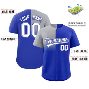 Custom Royal Gray Personalized Half Gradient Design Authentic Baseball Jersey