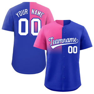 Custom Royal Pink Personalized Half Gradient Design Authentic Baseball Jersey