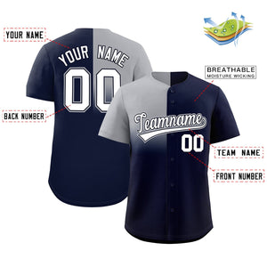 Custom Navy Gray Personalized Half Gradient Design Authentic Baseball Jersey