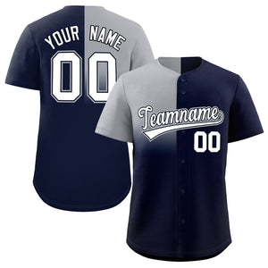 Custom Navy Gray Personalized Half Gradient Design Authentic Baseball Jersey